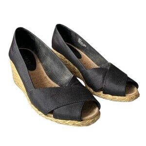 Ralph Lauren  Women's Cecelia Wedge Heel Open Toe Espadrilles Black Size 8.5 B